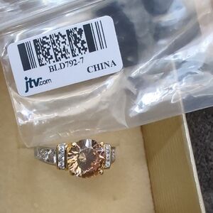 JTV Silver Ring With Gold Trim with Champagne Stone